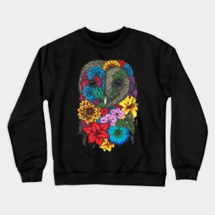 Floral Owl Color Black Background Crewneck Sweatshirt